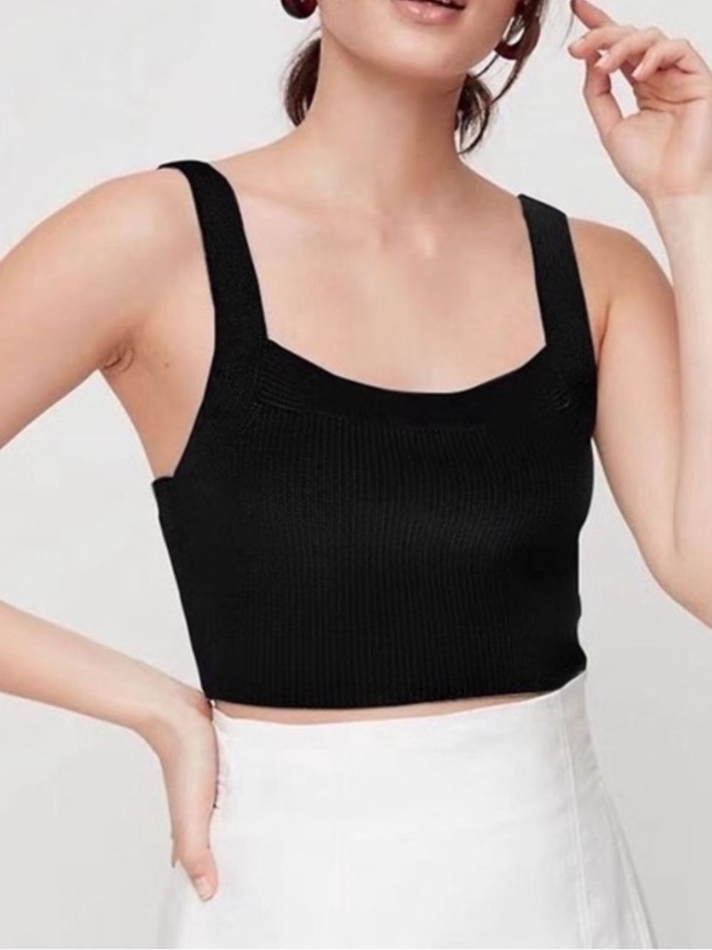 NEW Wilfred San Cropped Knit Tank Top Black Size Large